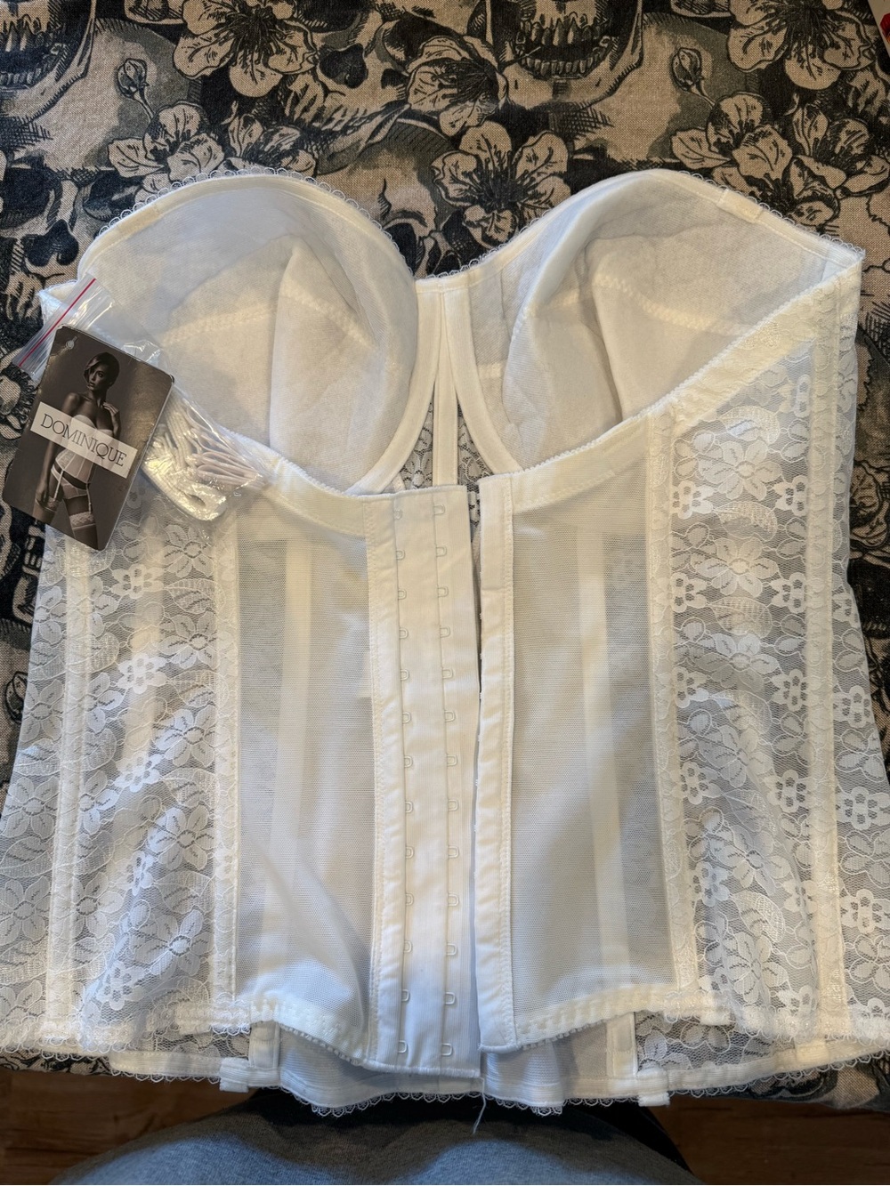 Dominique White Lace Longline Bustier